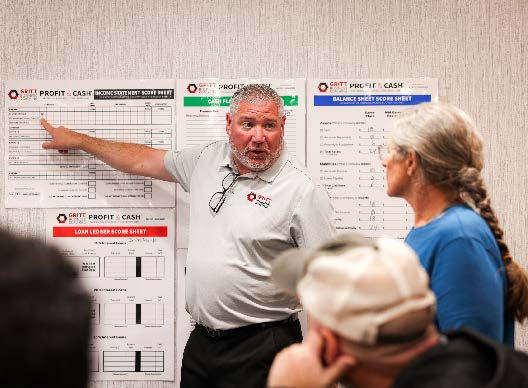 Facilitator presenting Profit and Cash scoresheets
