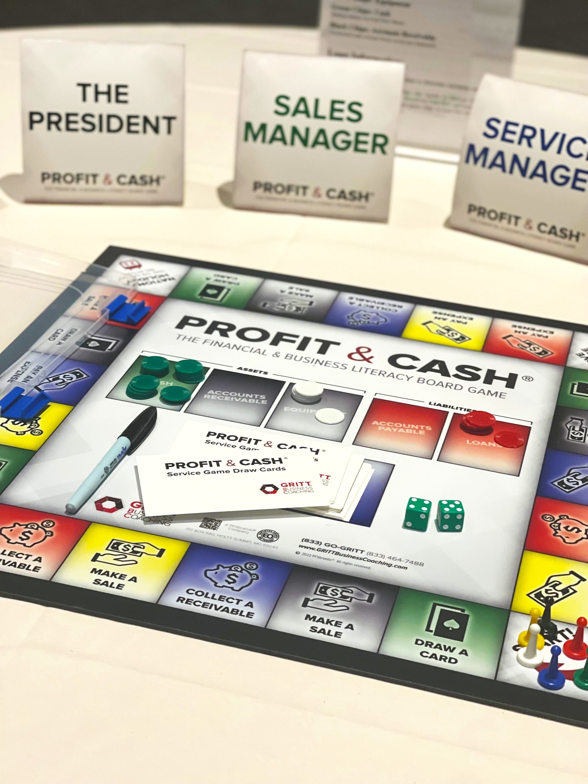 Profit and Cash game board with role cards